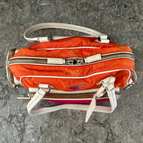Prada Handbag - Arancio / Fuxia / White / Silver - Many Compartments - Picture 11 of 13